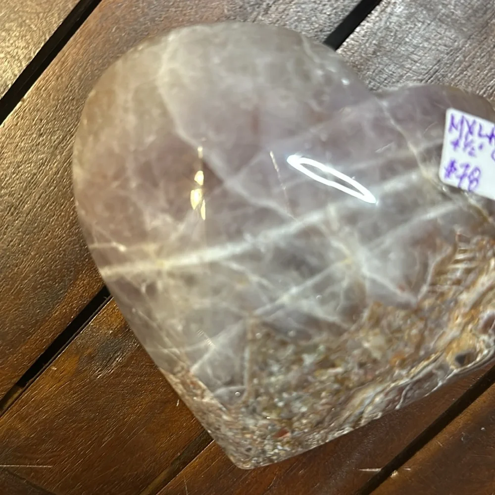 Mexican Lace Agate and Amethyst Heart - MCAMYHRT 619g 4.50โ - Picture 5 of 7